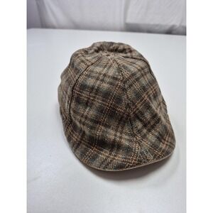 Stetson Hat Newsboy Cap Fitted Mens Small Brown Plaid Silk Sun Guard UPF 40+